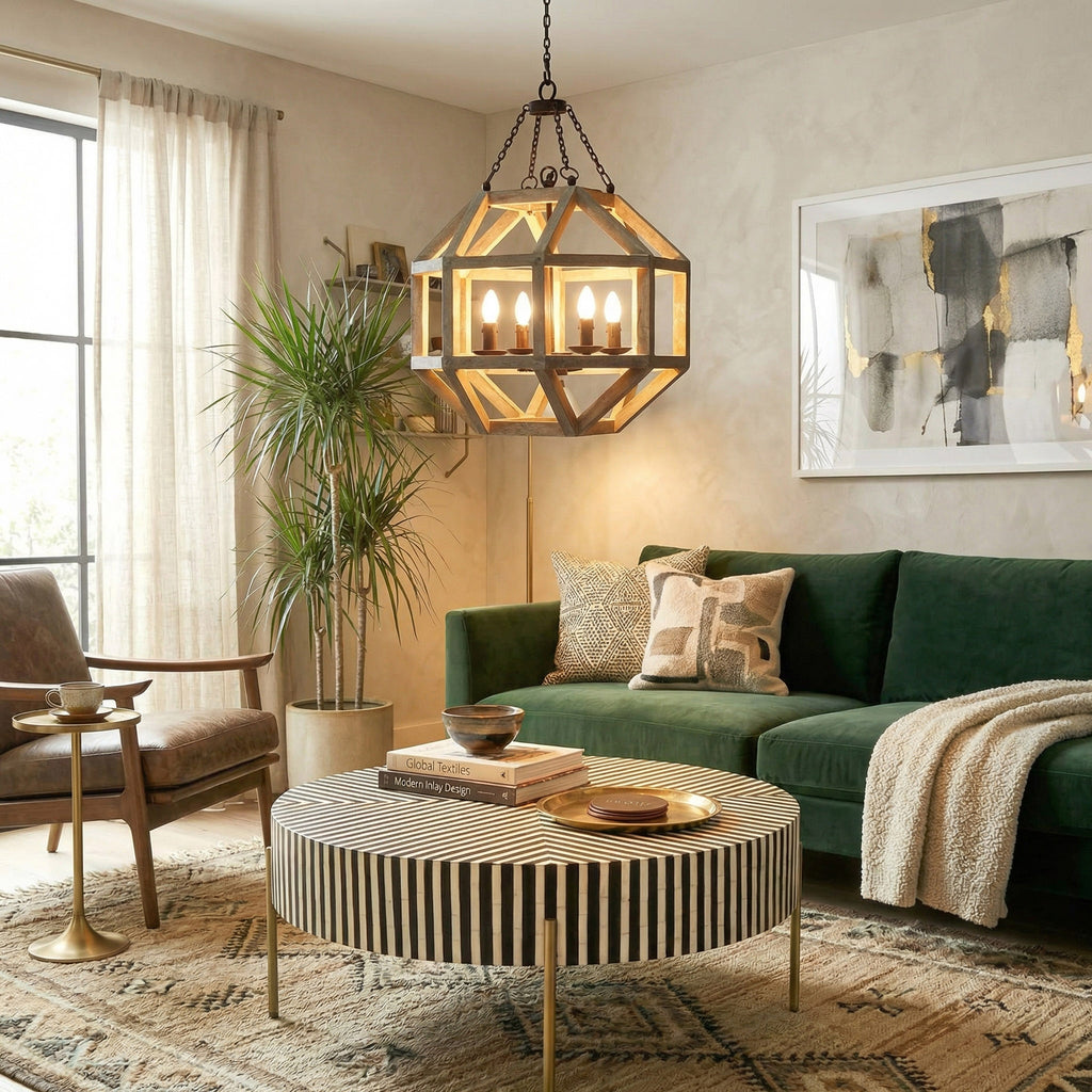 Farmhouse Wood Chandelier, Rustic Wooden Chandelier Light