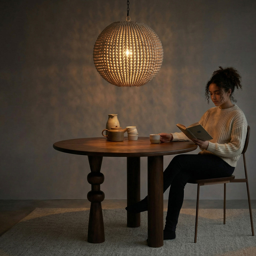 Boho Farmhouse Globe Light, Beaded Orb Chandelier
