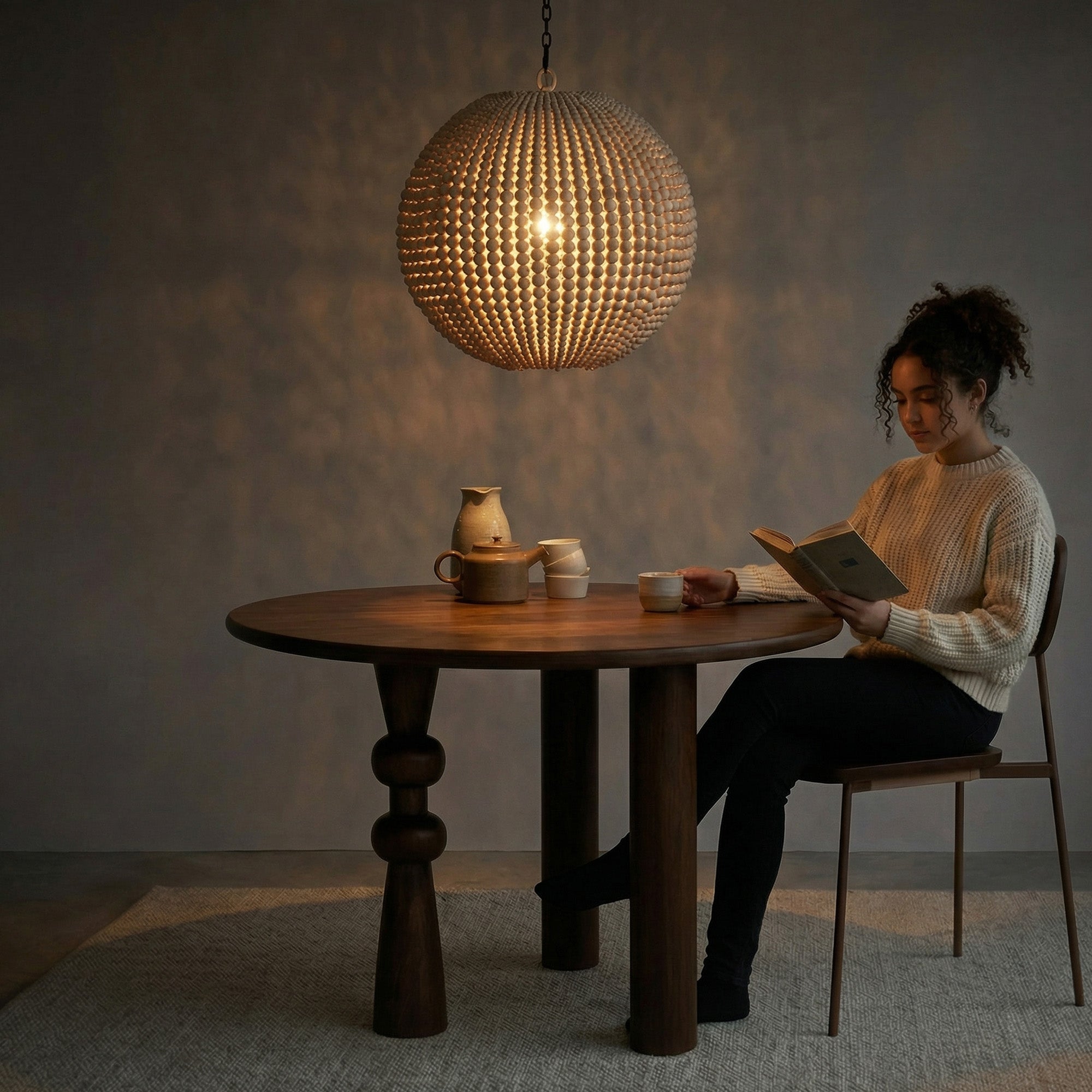 Boho Farmhouse Globe Light, Beaded Orb Chandelier