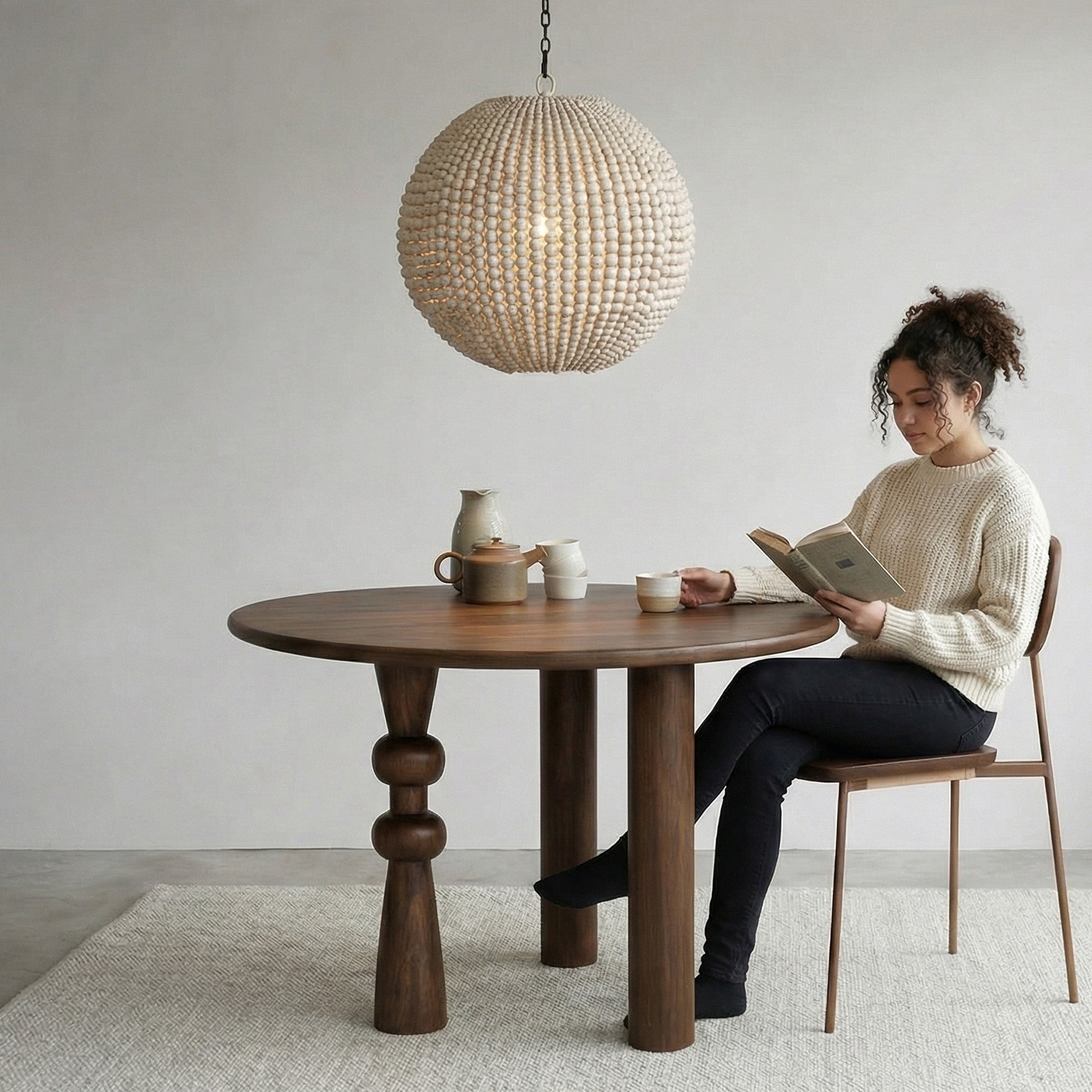 Boho Farmhouse Globe Light, Beaded Orb Chandelier