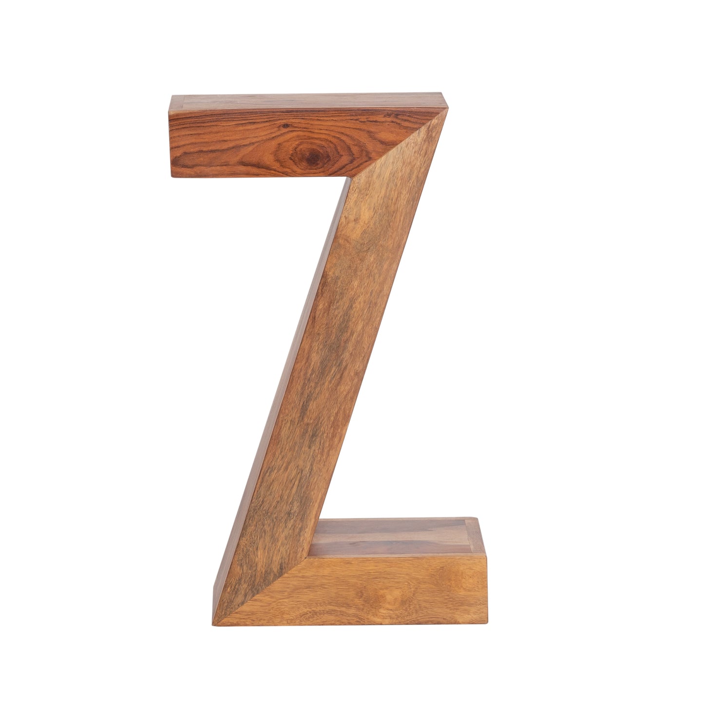 Natural Sheesham Wood Z-Base Accent Table – Modern Sculpted Sofa Side Stand