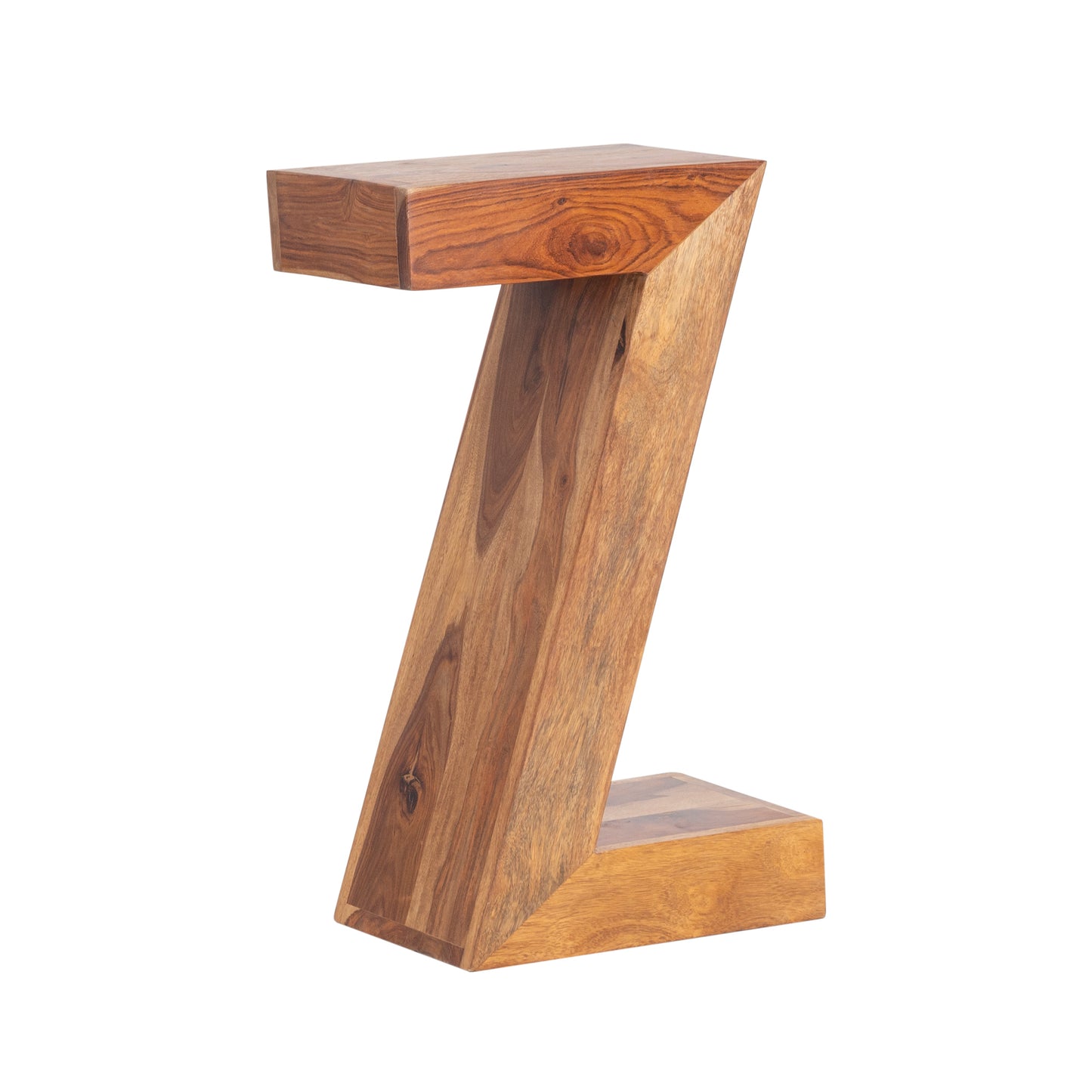 Natural Sheesham Wood Z-Base Accent Table – Modern Sculpted Sofa Side Stand