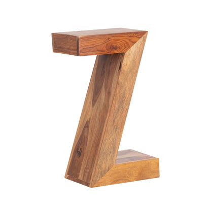 Natural Sheesham Wood Z-Base Accent Table – Modern Sculpted Sofa Side Stand