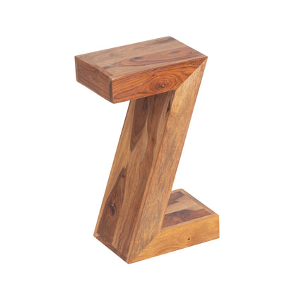 Natural Sheesham Wood Z-Base Accent Table – Modern Sculpted Sofa Side Stand