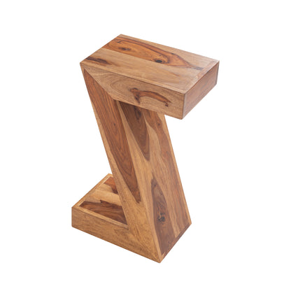 Natural Sheesham Wood Z-Base Accent Table – Modern Sculpted Sofa Side Stand