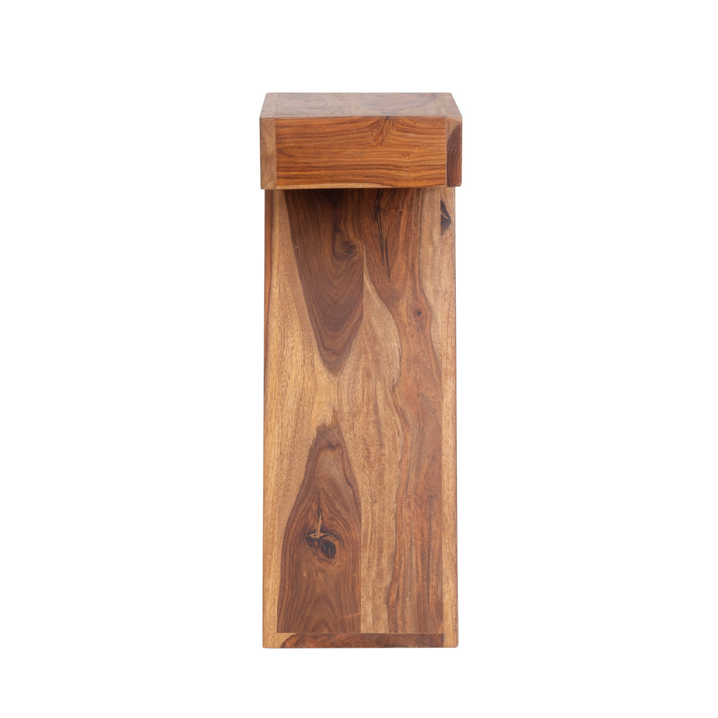 Natural Sheesham Wood Z-Base Accent Table – Modern Sculpted Sofa Side Stand