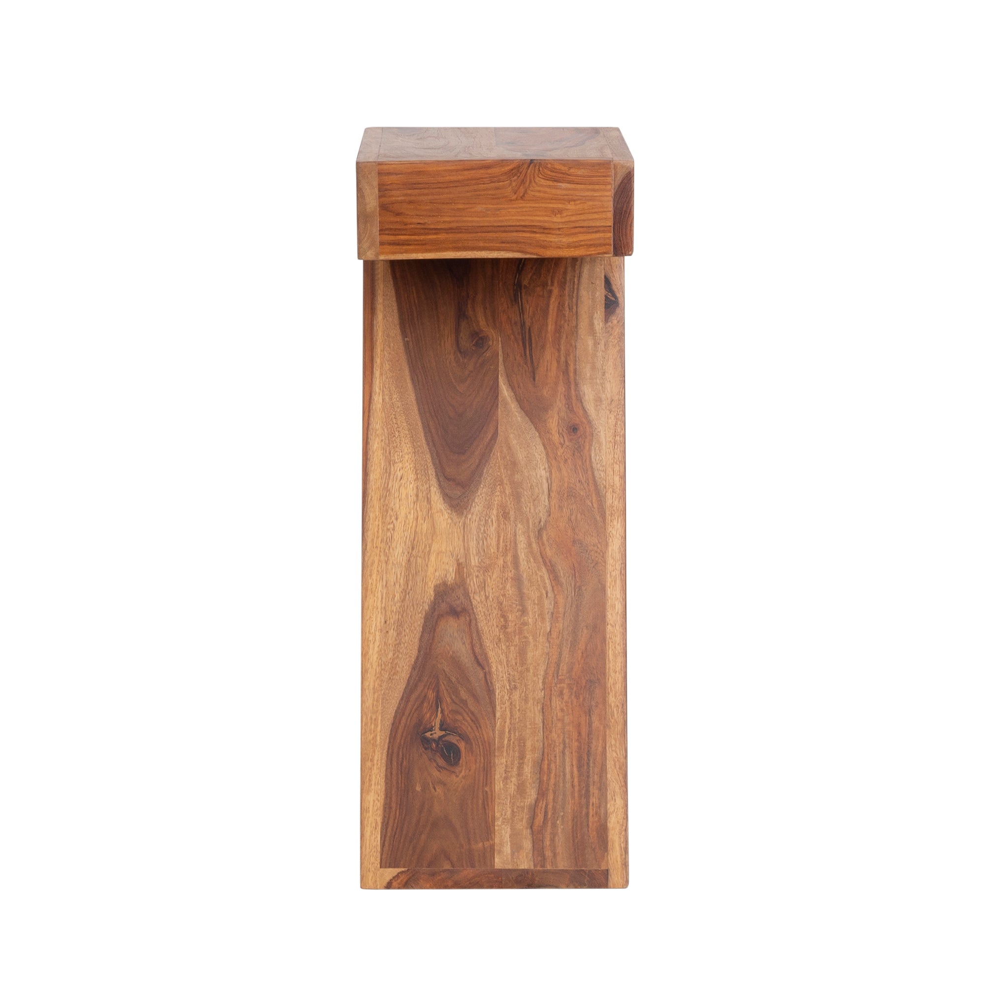 Natural Sheesham Wood Z-Base Accent Table – Modern Sculpted Sofa Side Stand