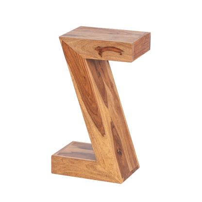 Natural Sheesham Wood Z-Base Accent Table – Modern Sculpted Sofa Side Stand