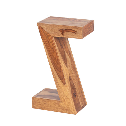 Natural Sheesham Wood Z-Base Accent Table – Modern Sculpted Sofa Side Stand
