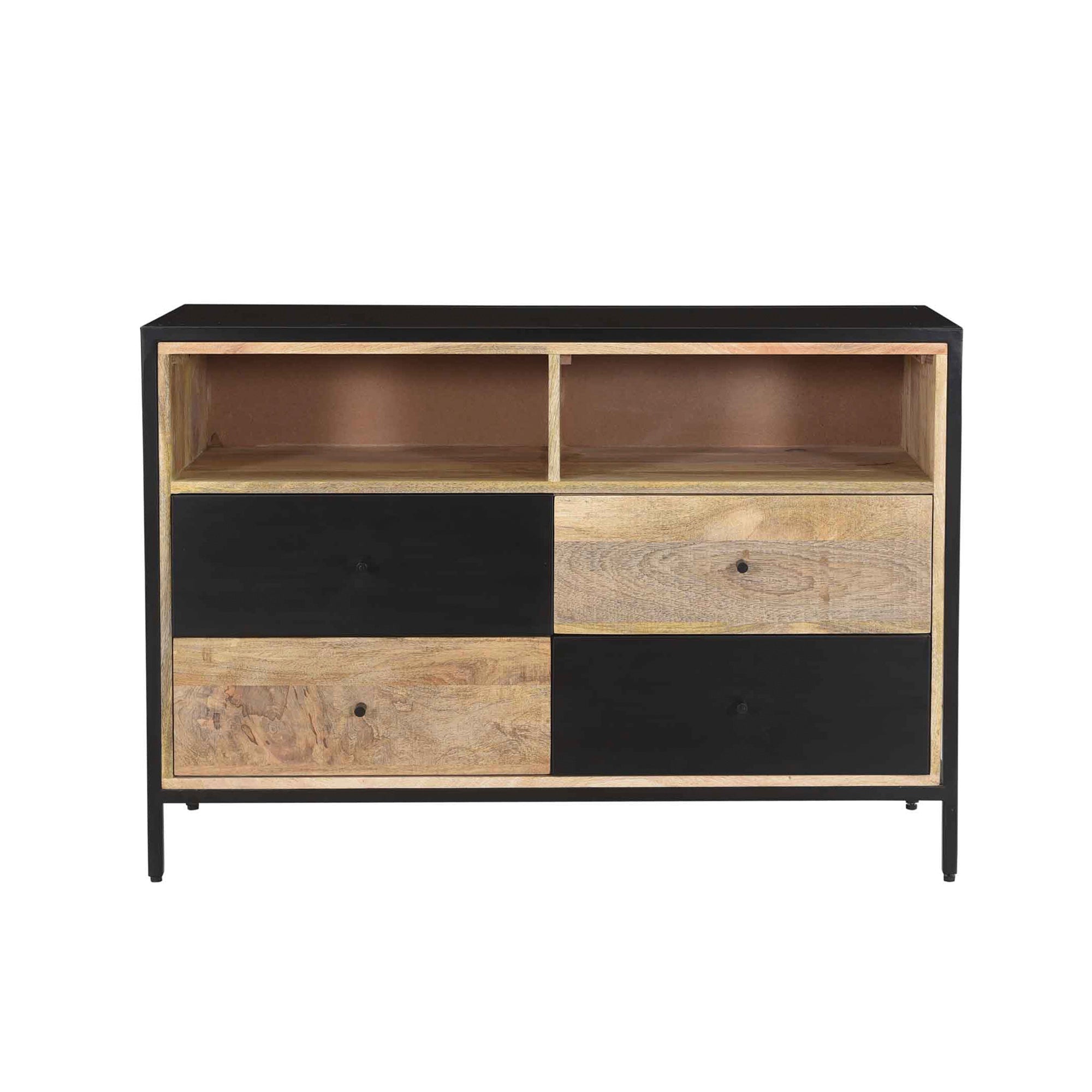 Modern Mango Wood Cabinet with Black Drawers