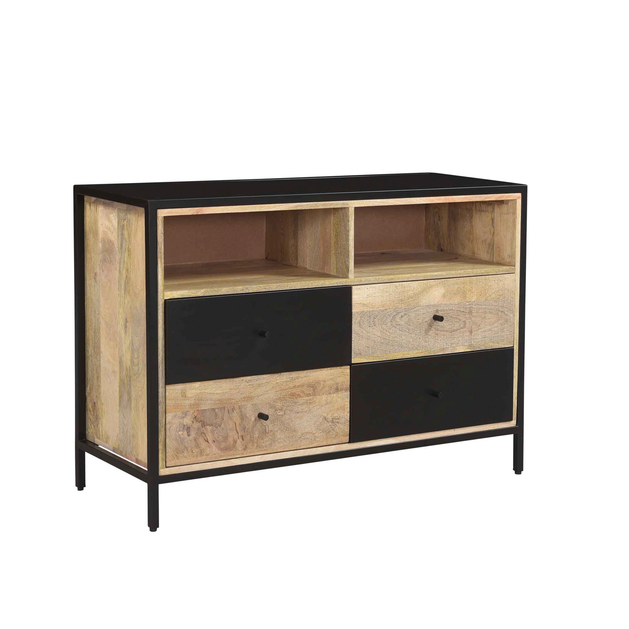Modern Mango Wood Cabinet with Black Drawers