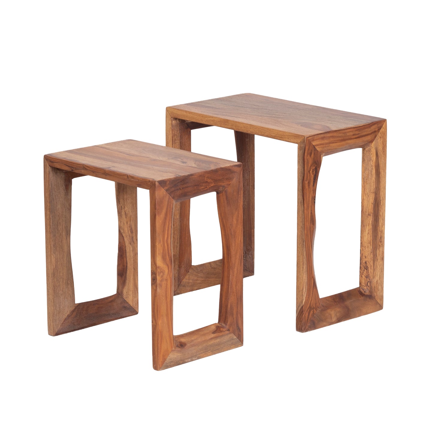 Sheesham Wood Nesting Table Set of 2 – Handmade Solid Wood Side Tables for Living Room