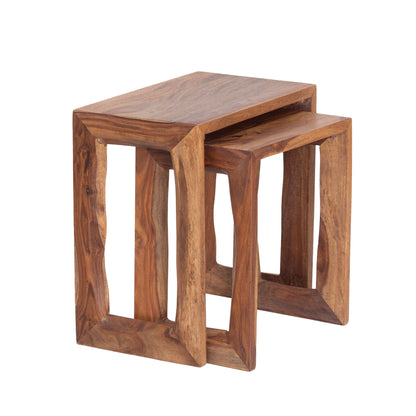 Sheesham Wood Nesting Table Set of 2 – Handmade Solid Wood Side Tables for Living Room