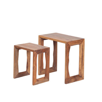 Sheesham Wood Nesting Table Set of 2 – Handmade Solid Wood Side Tables for Living Room