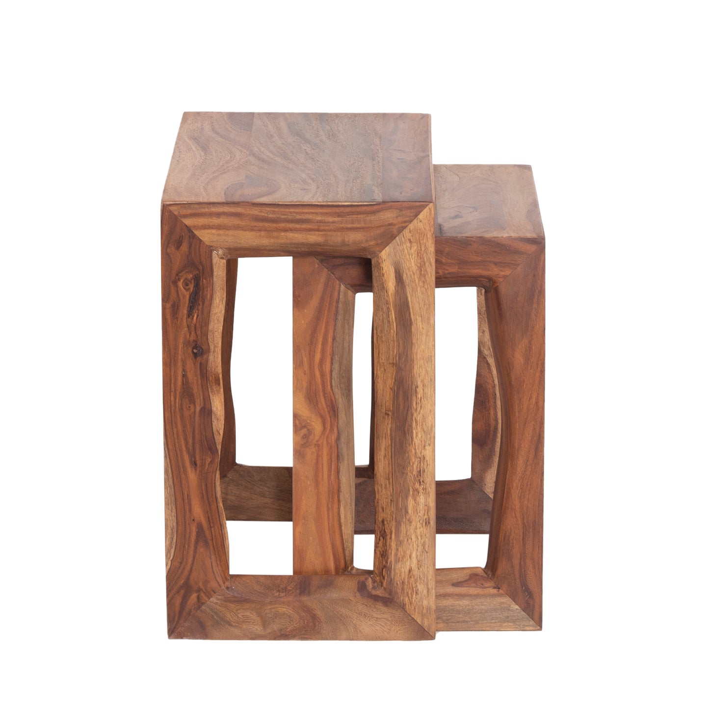 Sheesham Wood Nesting Table Set of 2 – Handmade Solid Wood Side Tables for Living Room
