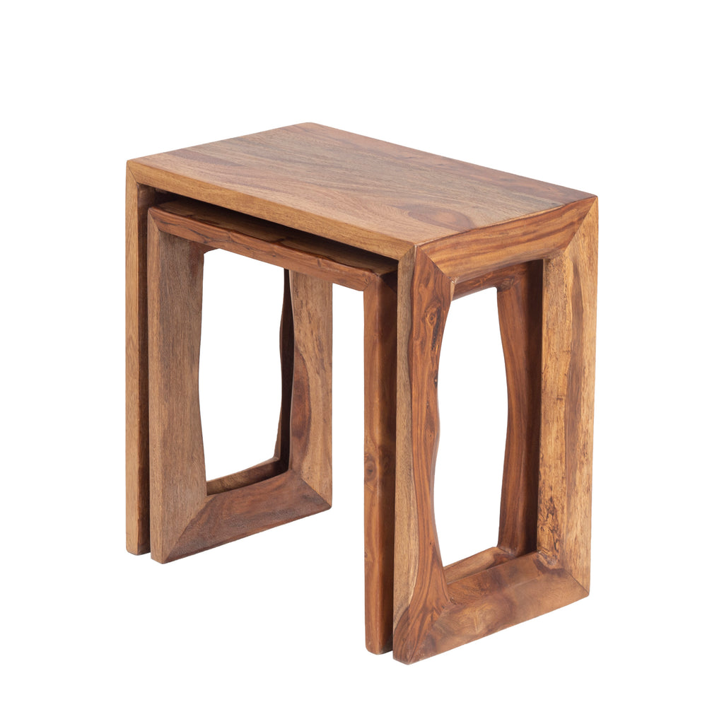 Sheesham Wood Nesting Table Set of 2 – Handmade Solid Wood Side Tables for Living Room