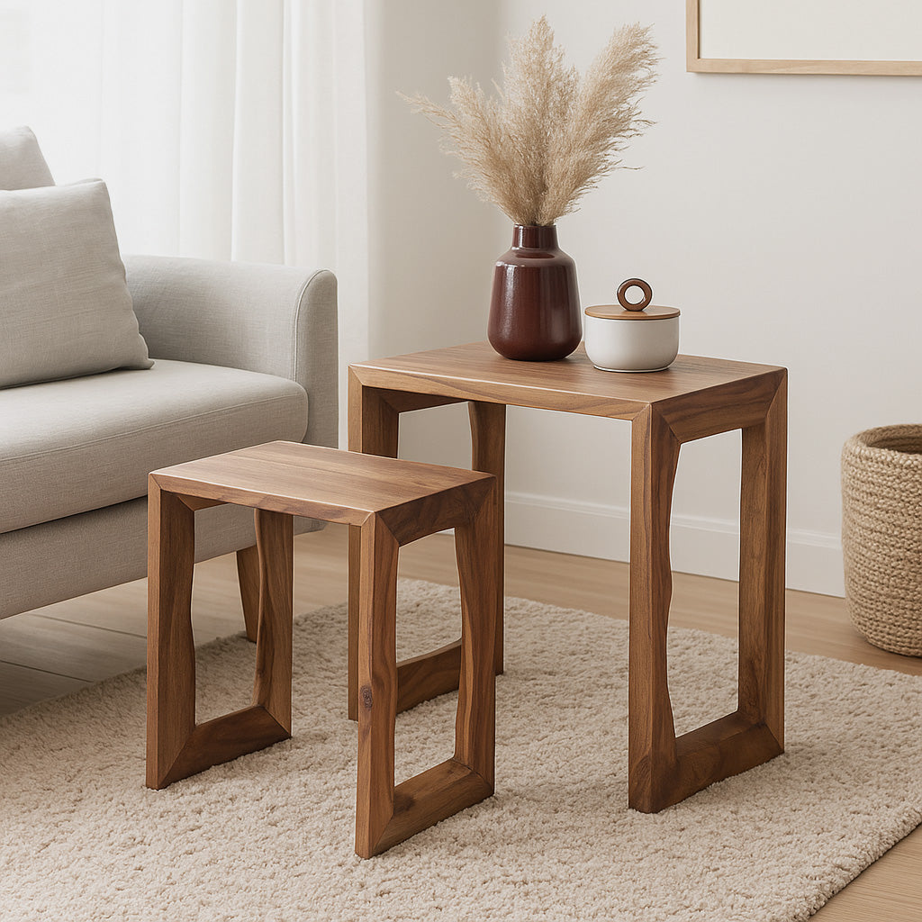 Sheesham Wood Nesting Table Set of 2 – Handmade Solid Wood Side Tables for Living Room