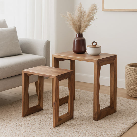Sheesham Wood Nesting Table Set of 2 – Handmade Solid Wood Side Tables for Living Room