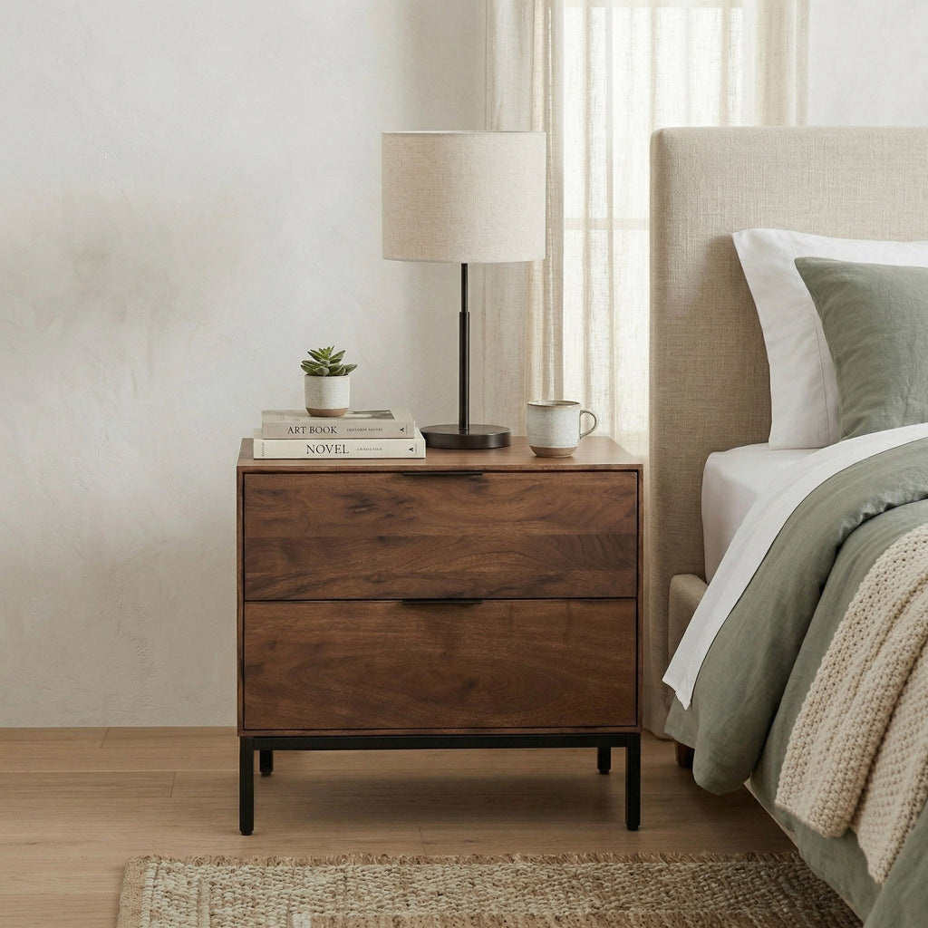 Modern Walnut Wood Bedside Table