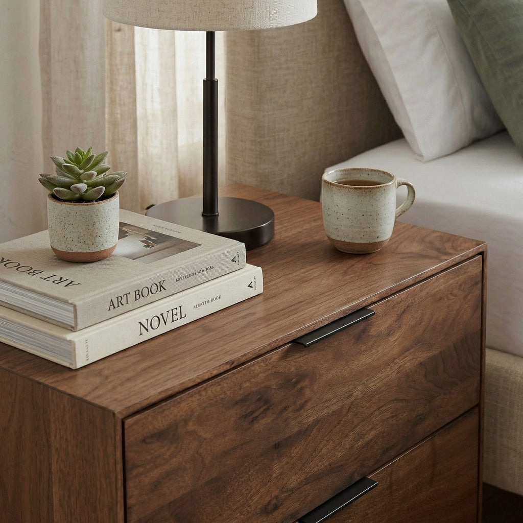 Modern Walnut Wood Bedside Table