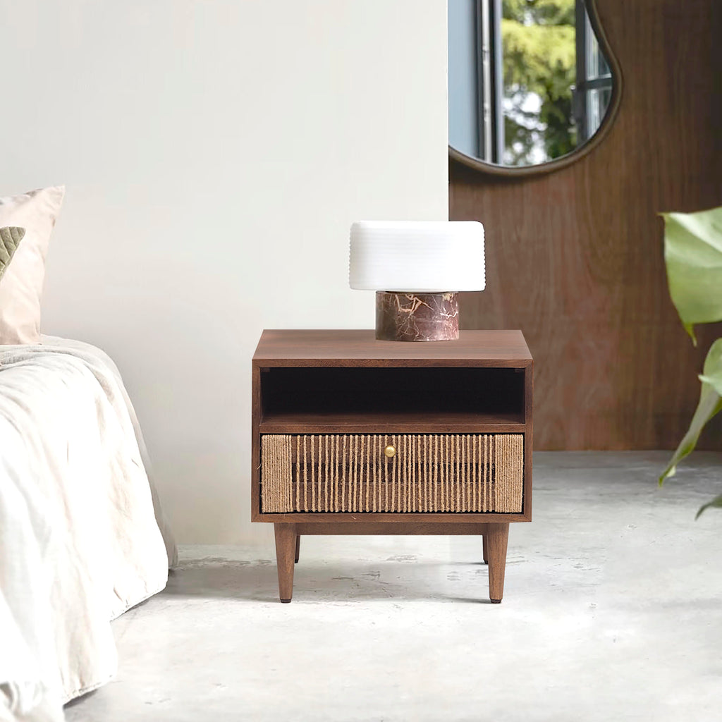1 Drawer Mid-Century Modern Wooden Bedside Table