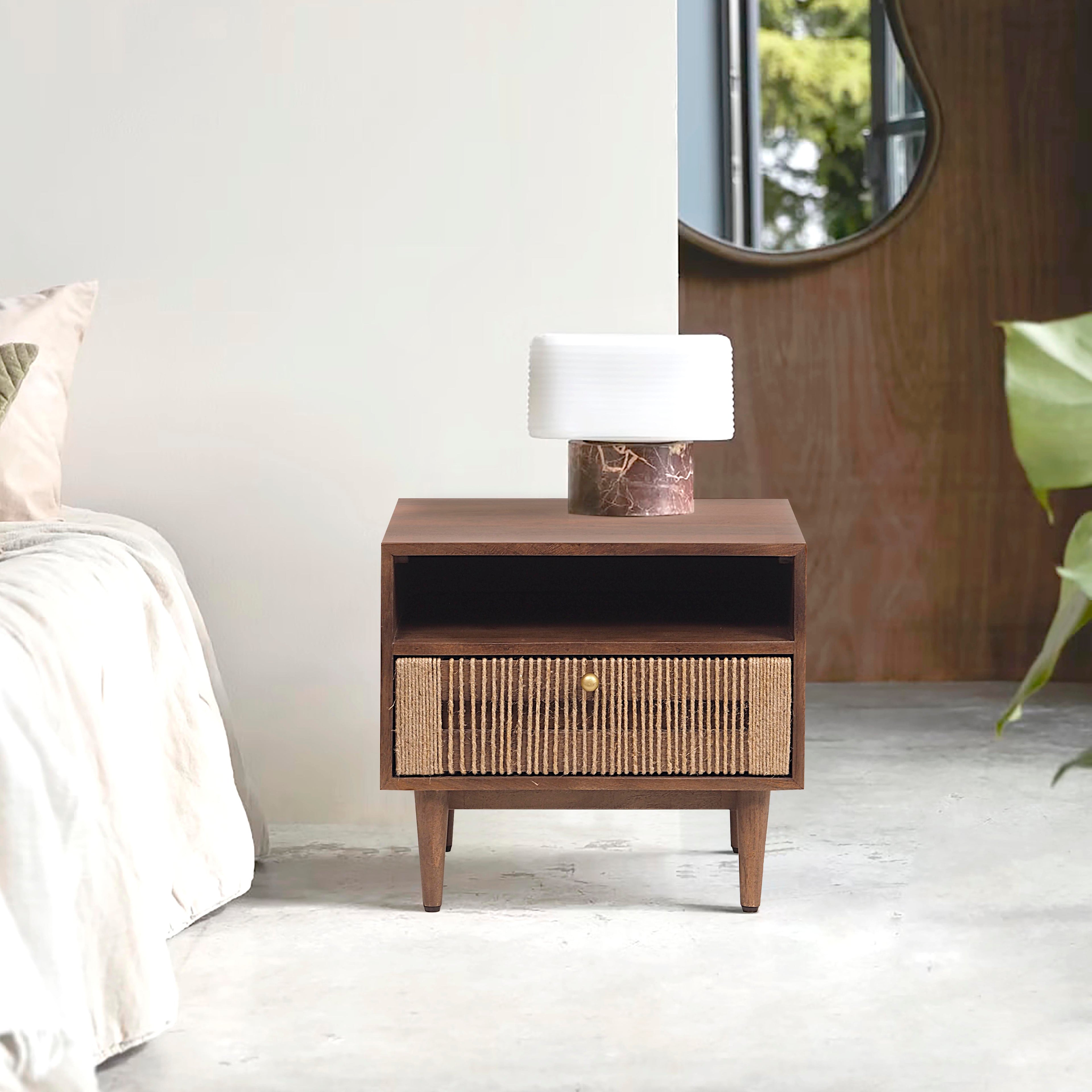 1 Drawer Mid-Century Modern Wooden Bedside Table