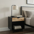 Industrial Black Metal Bedside Table with Natural Wood Drawer
