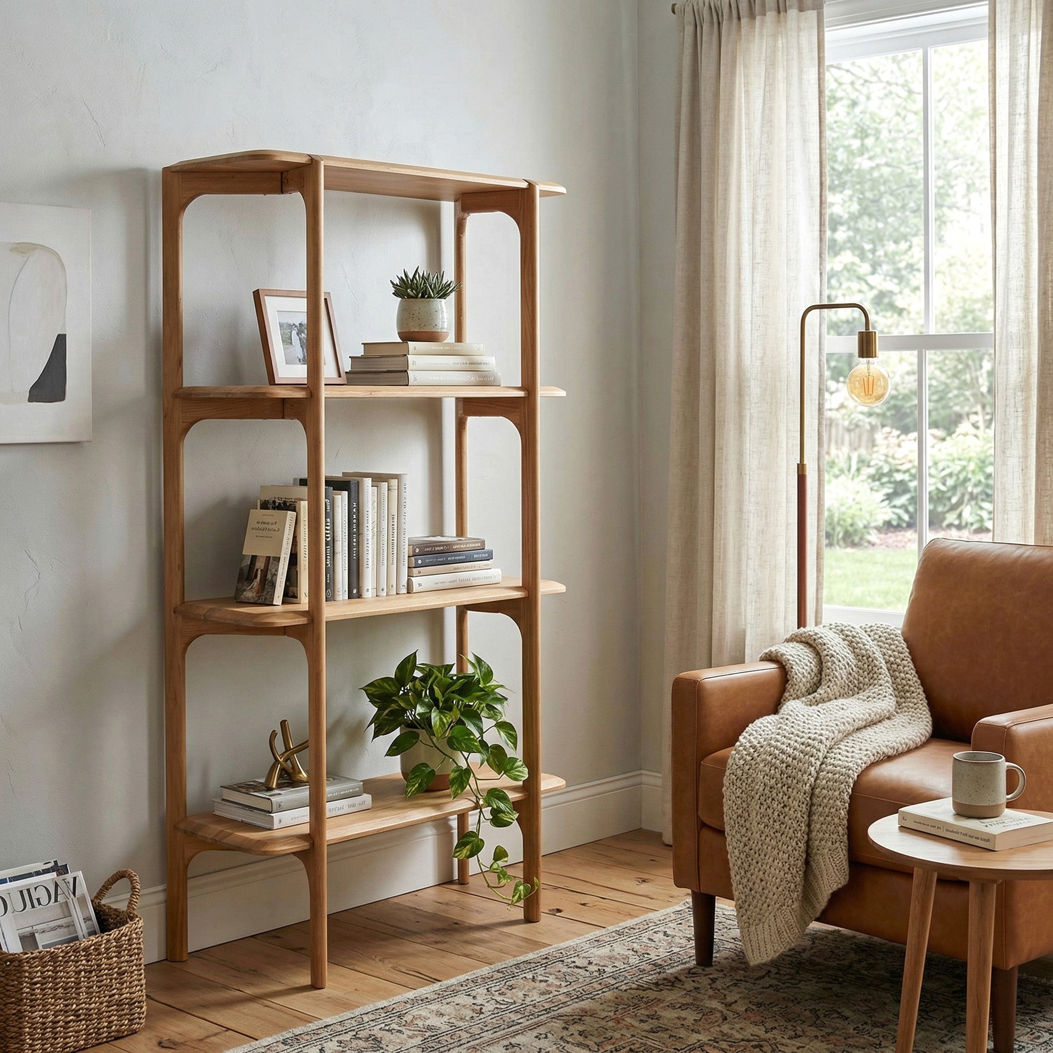 Acacia Bookshelf-Minimalist Open Shelving Unit for Living Room, Office & Home Decor