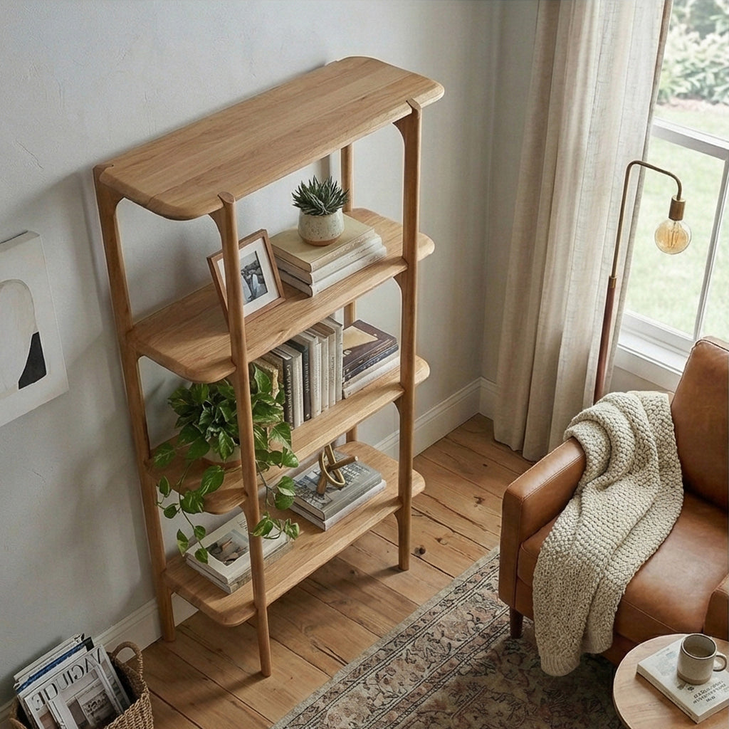 Acacia Bookshelf-Minimalist Open Shelving Unit for Living Room, Office & Home Decor