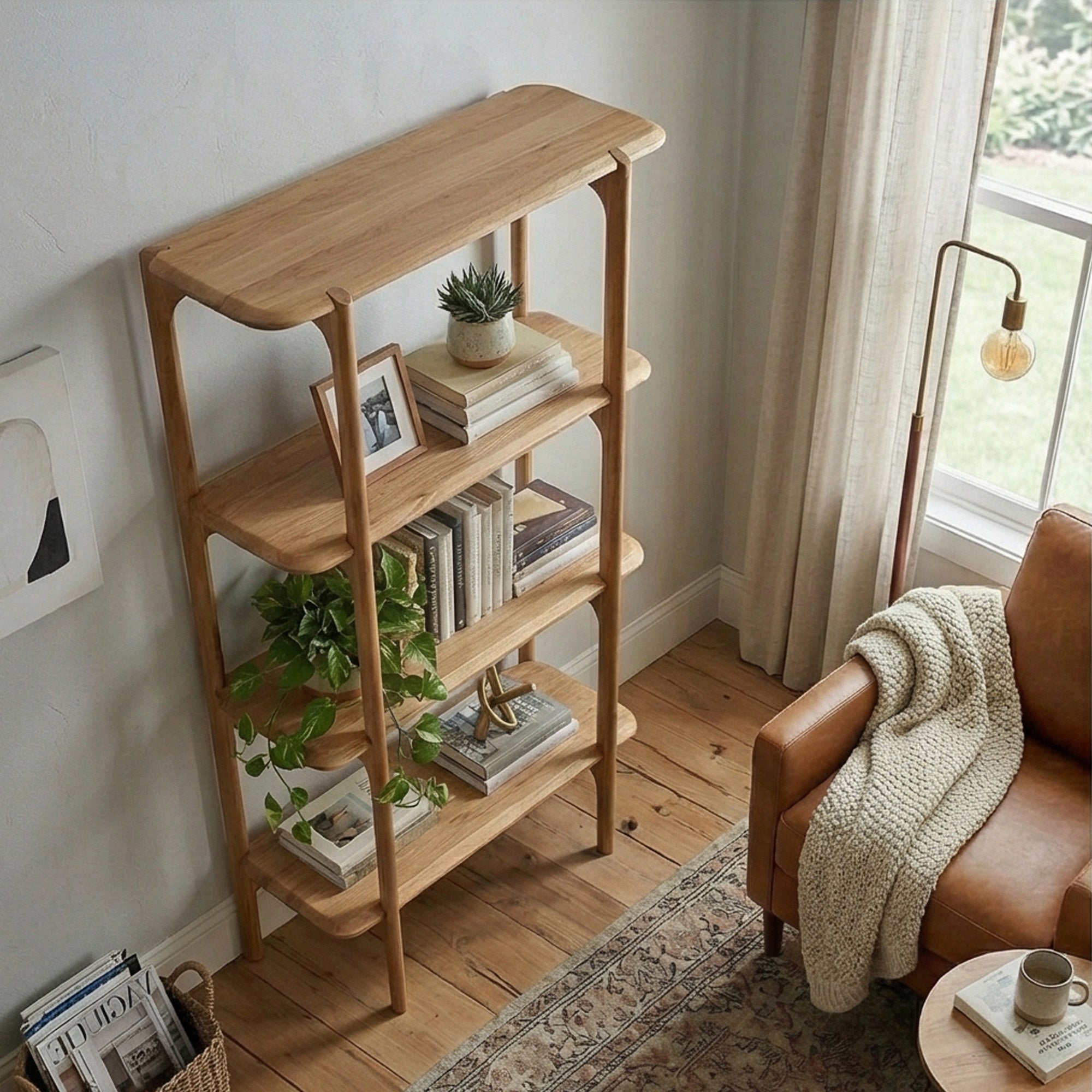 Acacia Bookshelf-Minimalist Open Shelving Unit for Living Room, Office & Home Decor