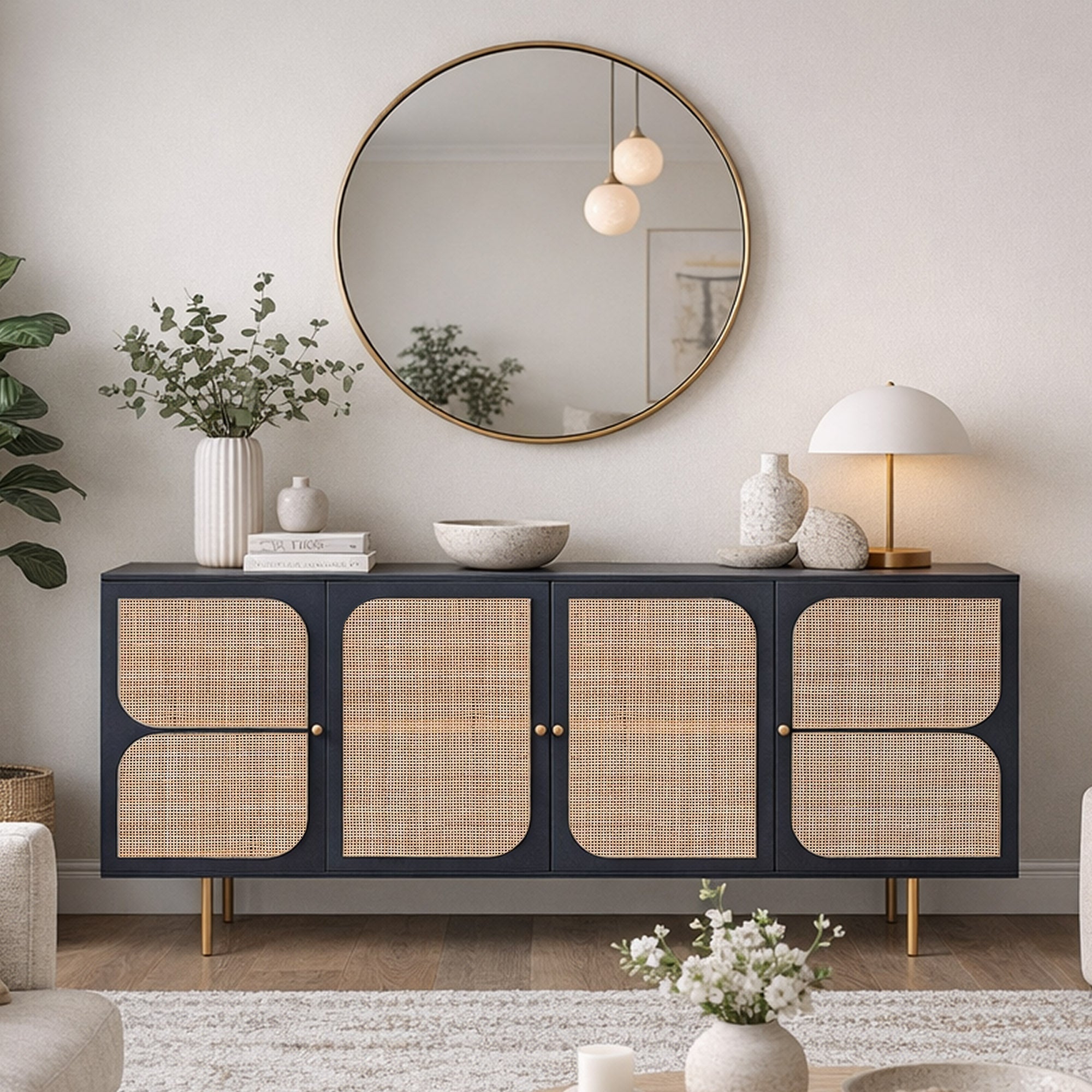 Black Rattan Sideboard