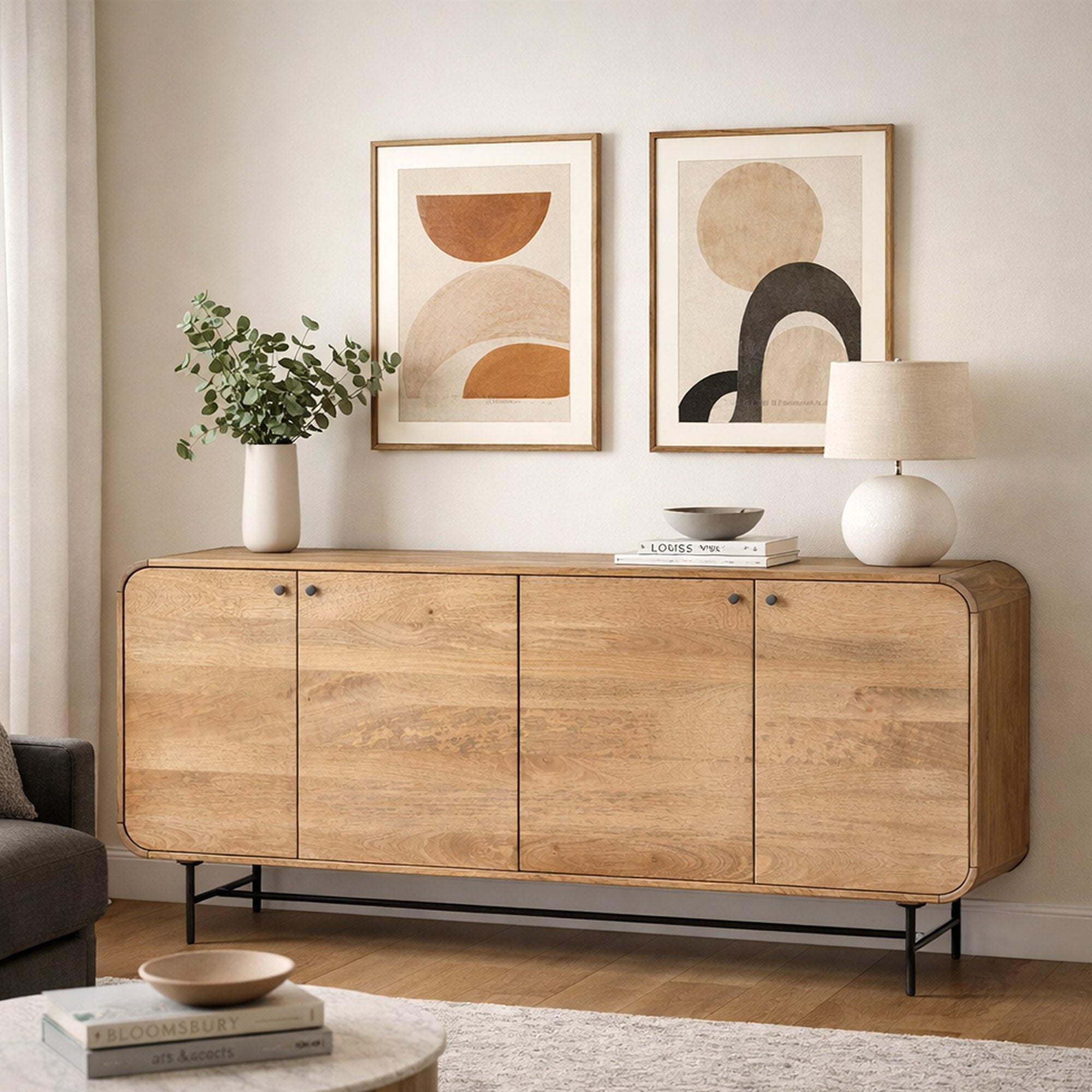 Contemporary Curved Mango Wood Sideboard