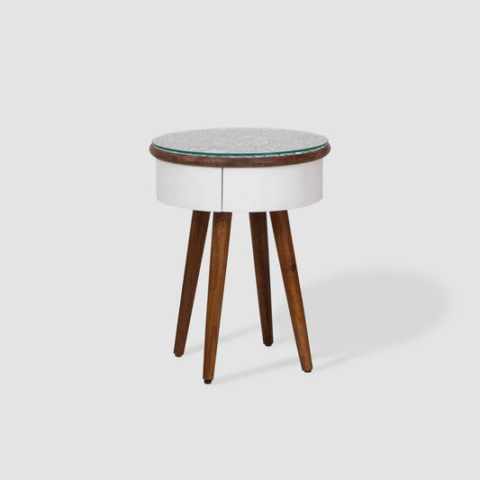 Luxury Hand-Carved Glass Top Side Table