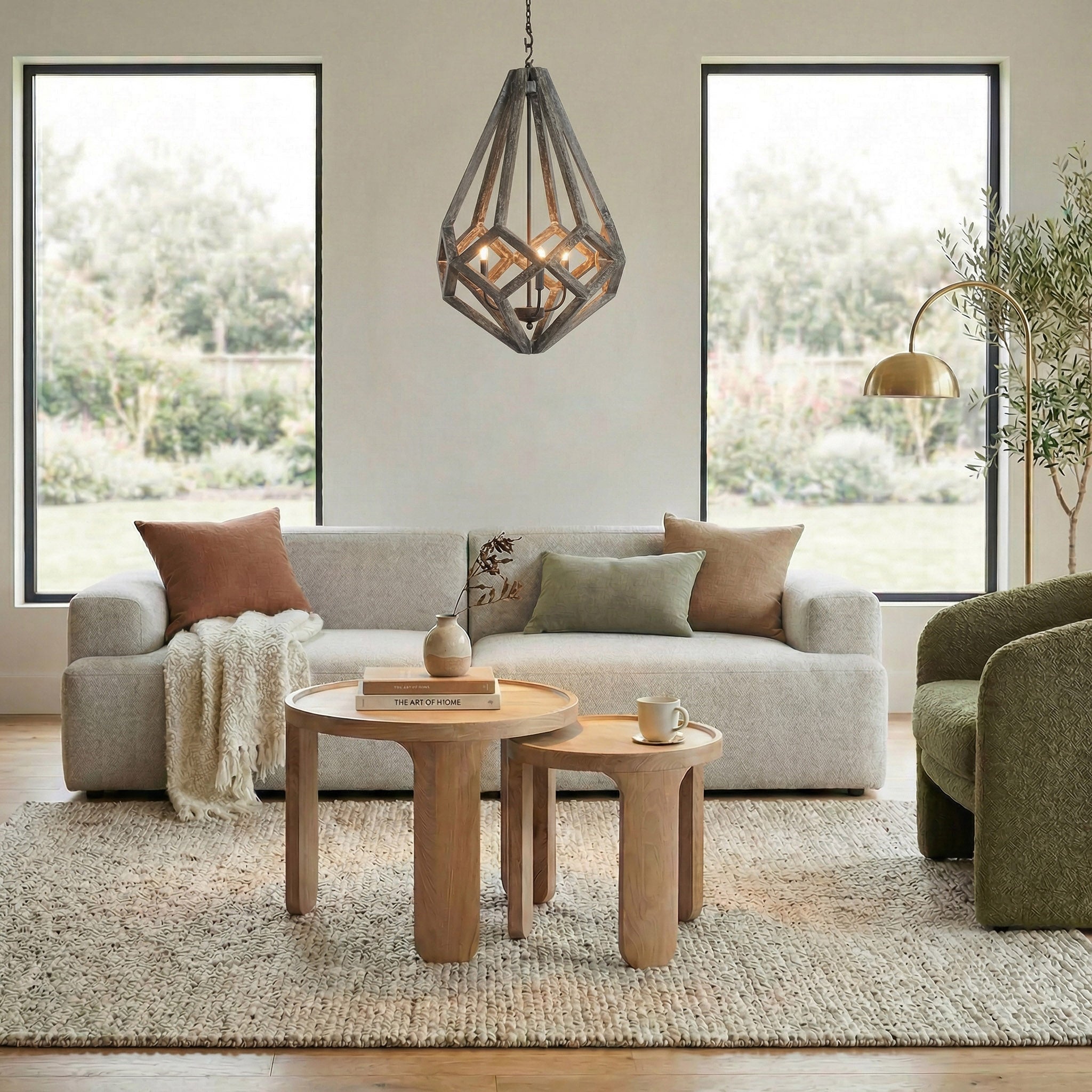 Prism Wooden Chandelier, Geometric Farmhouse Chandelier