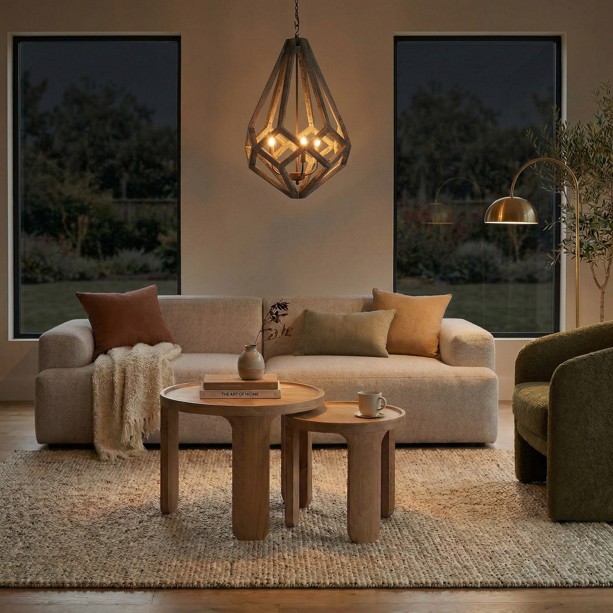 Prism Wooden Chandelier, Geometric Farmhouse Chandelier