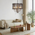Wood Mesh Chandelier with Crystal Droplets (24")