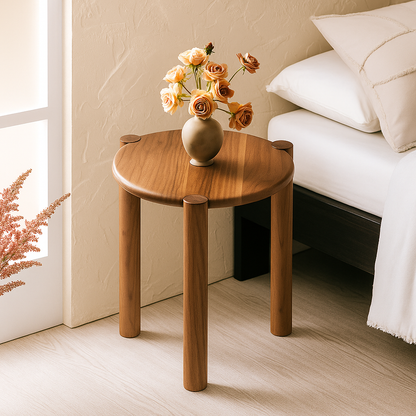 Solid Acacia Wood Round Side Table
