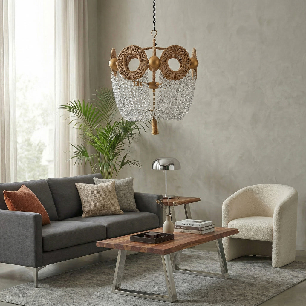 Rope Crystal Chandelier, Boho Beaded Chandelier