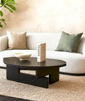 Modern Black Mango Wood Coffee Table – Bold Geometric Design