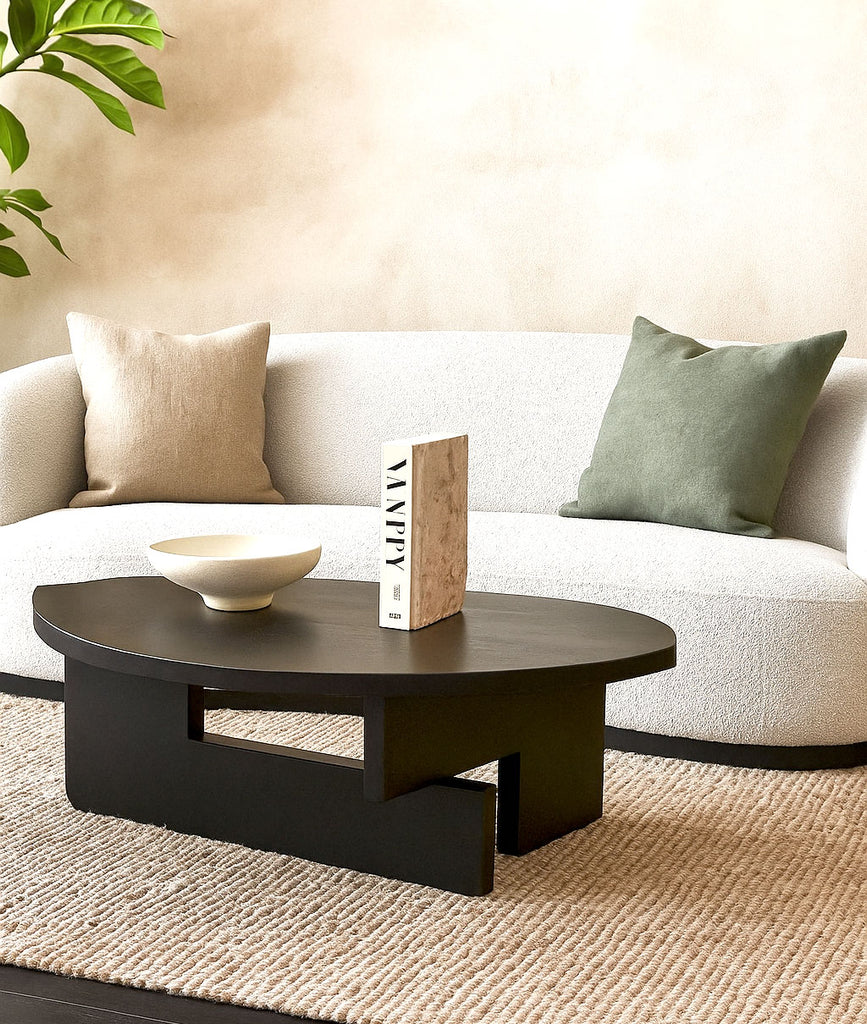 Modern Black Mango Wood Coffee Table – Bold Geometric Design