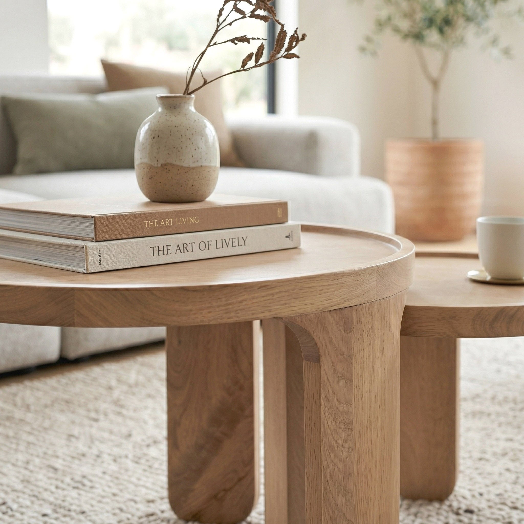 Round Solid Wood Nesting Coffee Tables (Set of 2)