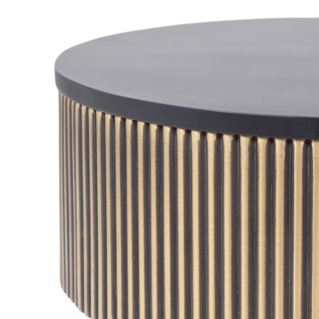 Modern Round Coffee Table with Metal Cladding – Black & Gold Designer Center Table