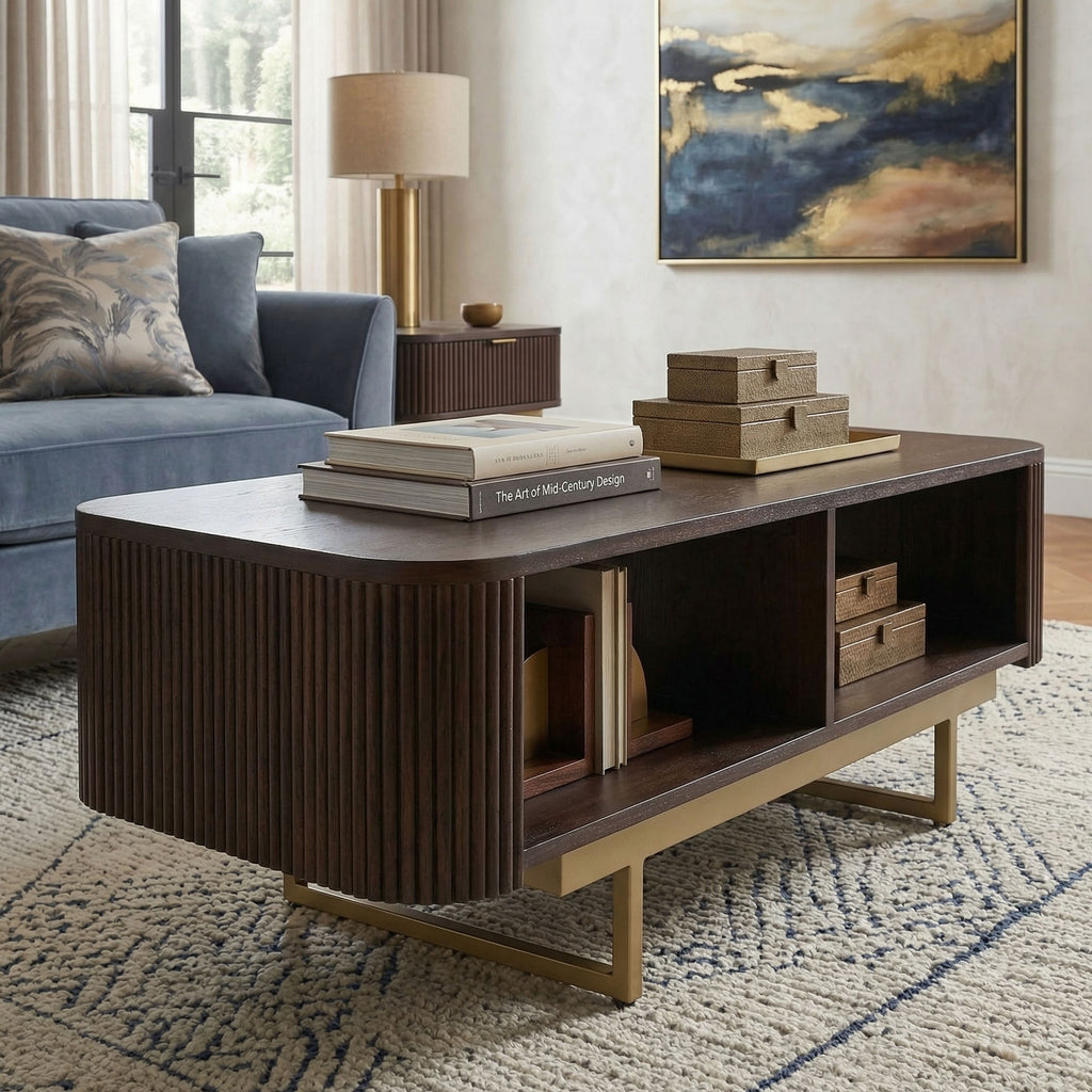 Modern Fluted Coffee Table in Dark Wood