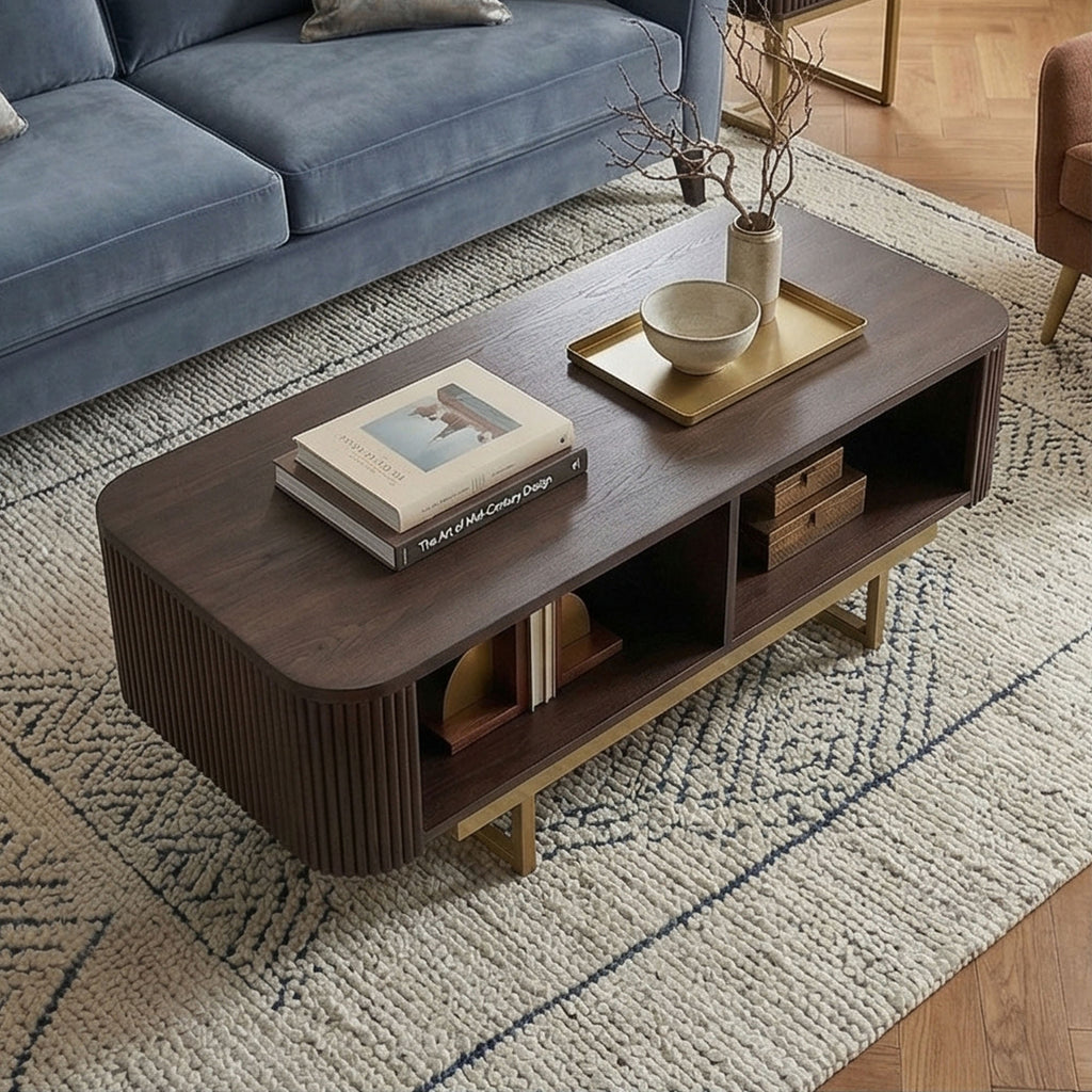 Modern Fluted Coffee Table in Dark Wood
