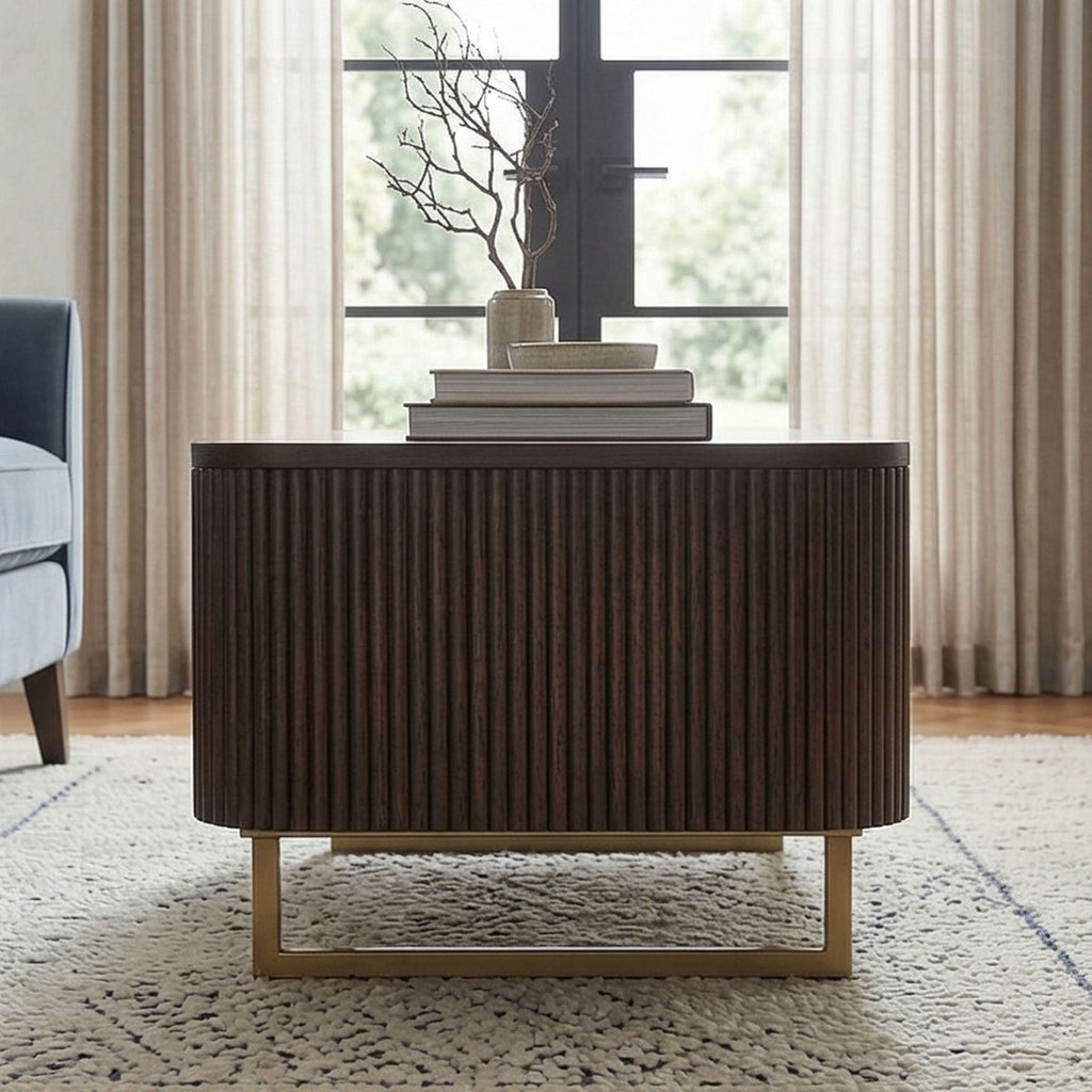 Modern Fluted Coffee Table in Dark Wood