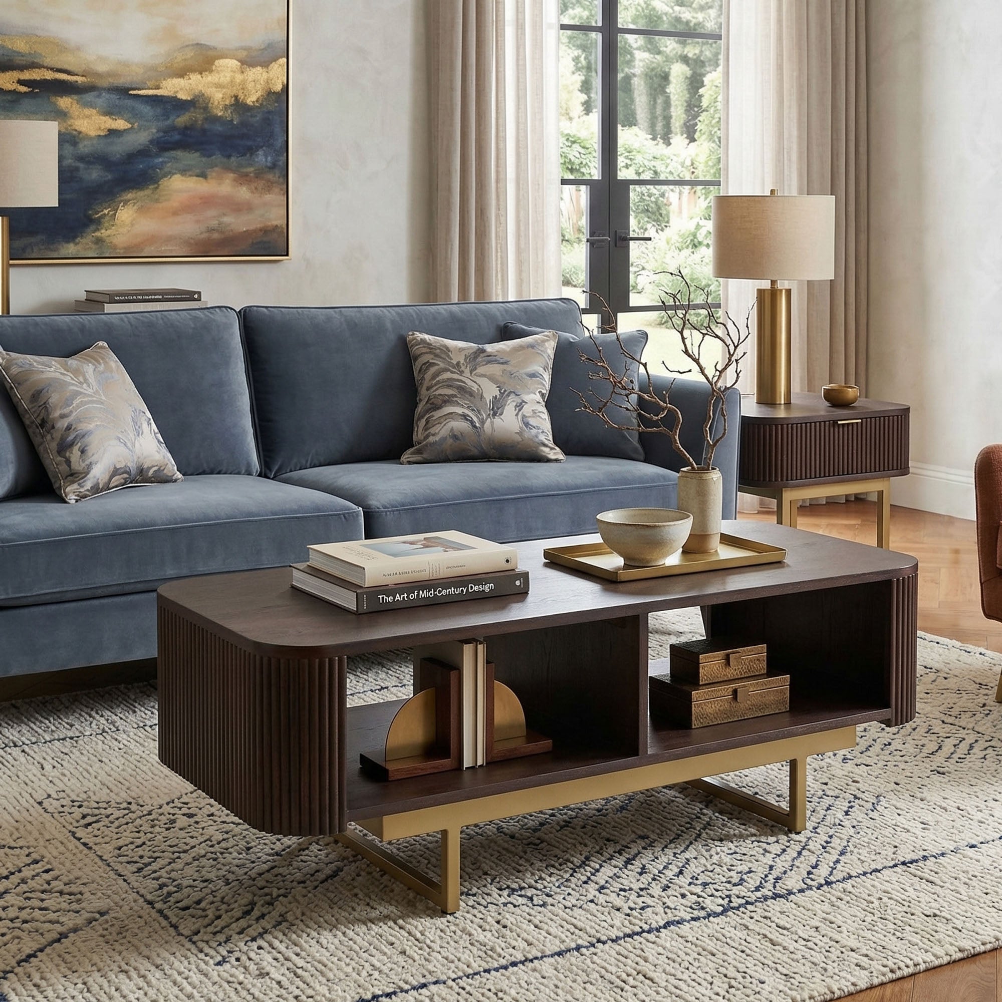 Modern Fluted Coffee Table in Dark Wood