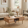Mid-Century Modern Wood Coffee Table with Storage Drawers