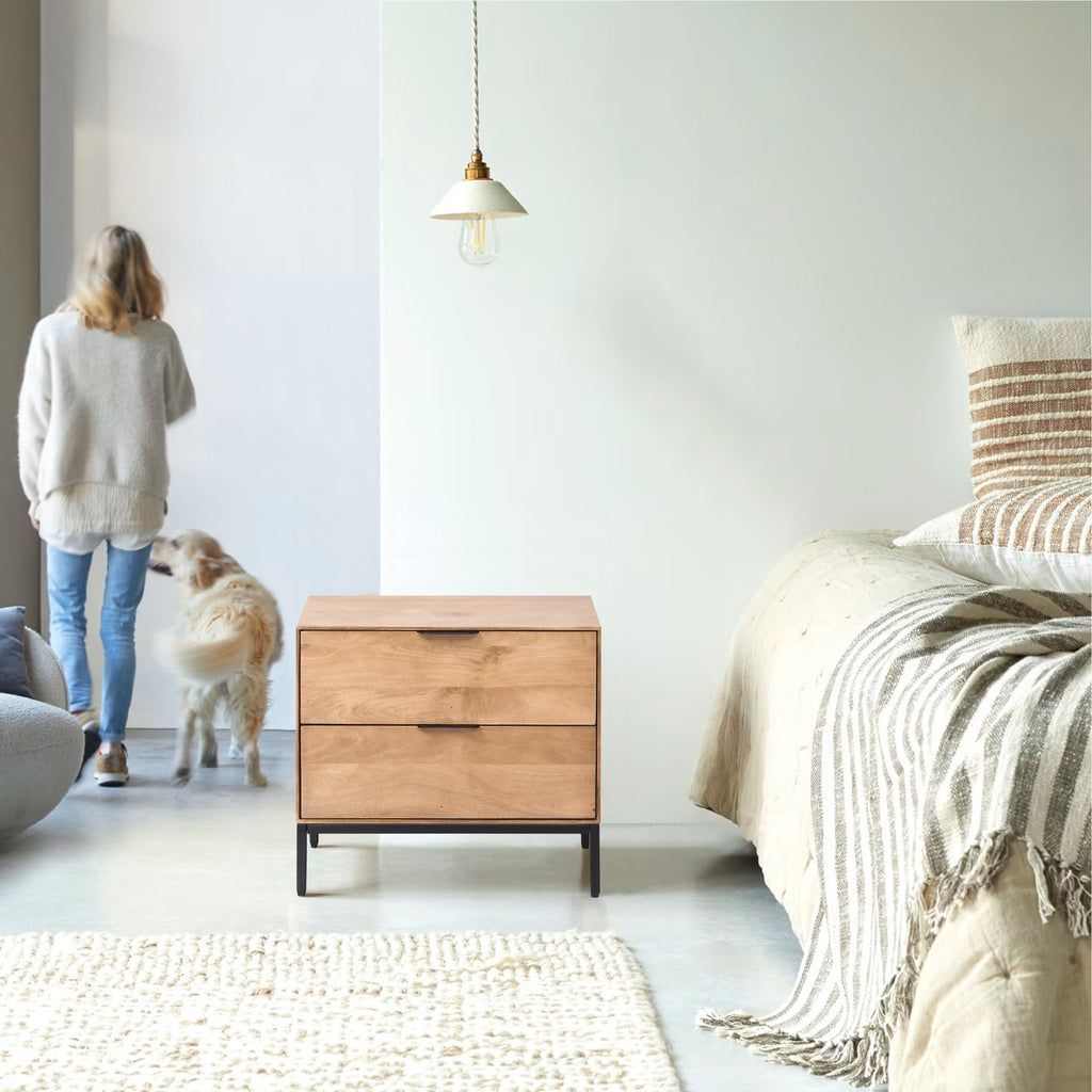2 Drawer Modern Natural Wood Bedside Table