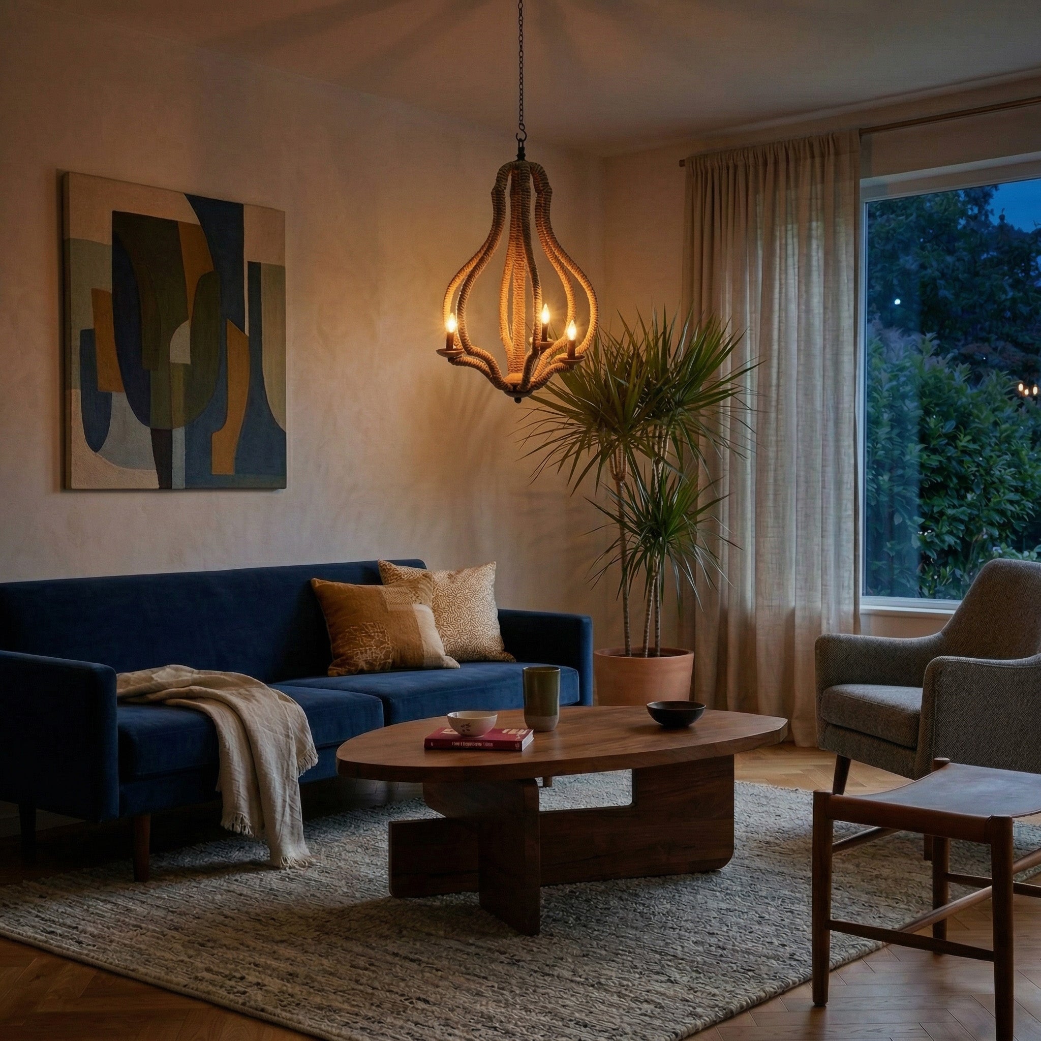 Jute Rope Chandelier, Rustic Rope Light Fixture