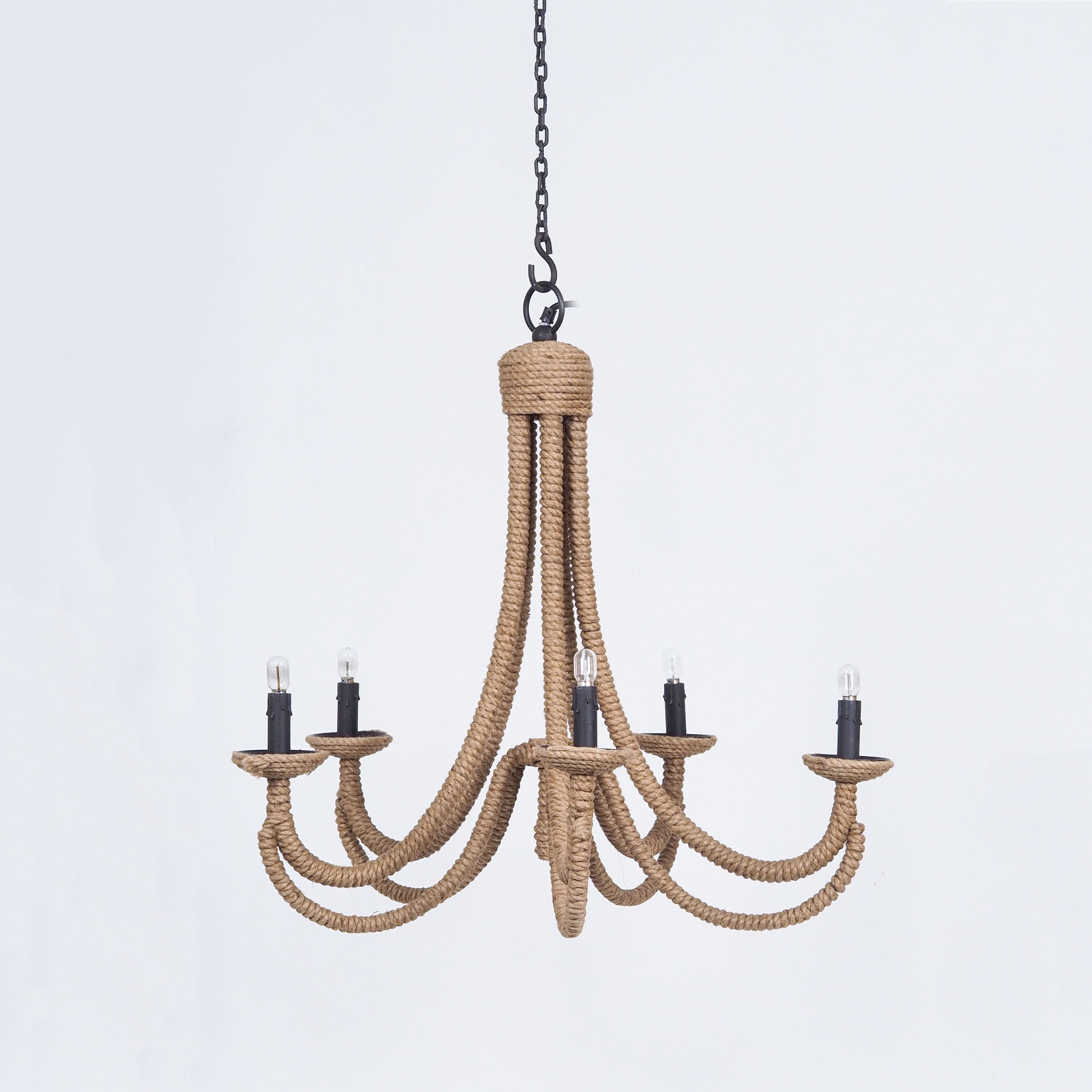 Rope Farmhouse Chandelier, Rustic Rope Ceiling Light